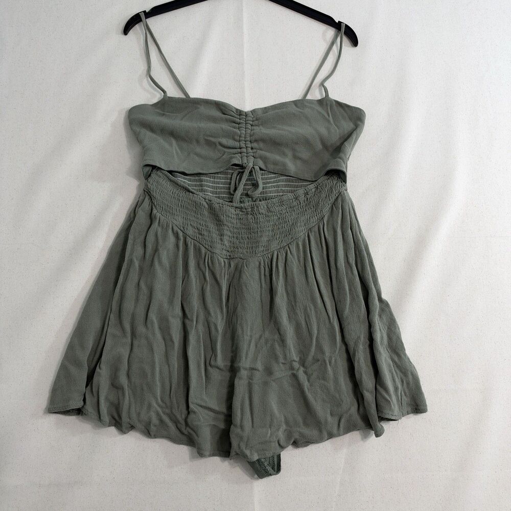 MABLE Women’s Large Sage Green Cutout Mini Dress Ruched Drawstring Boho